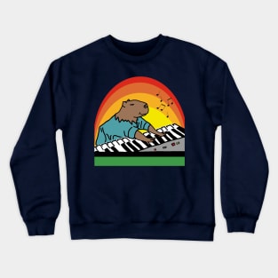 Funny Capybara Makes Music with Piano Keyboards Crewneck Sweatshirt